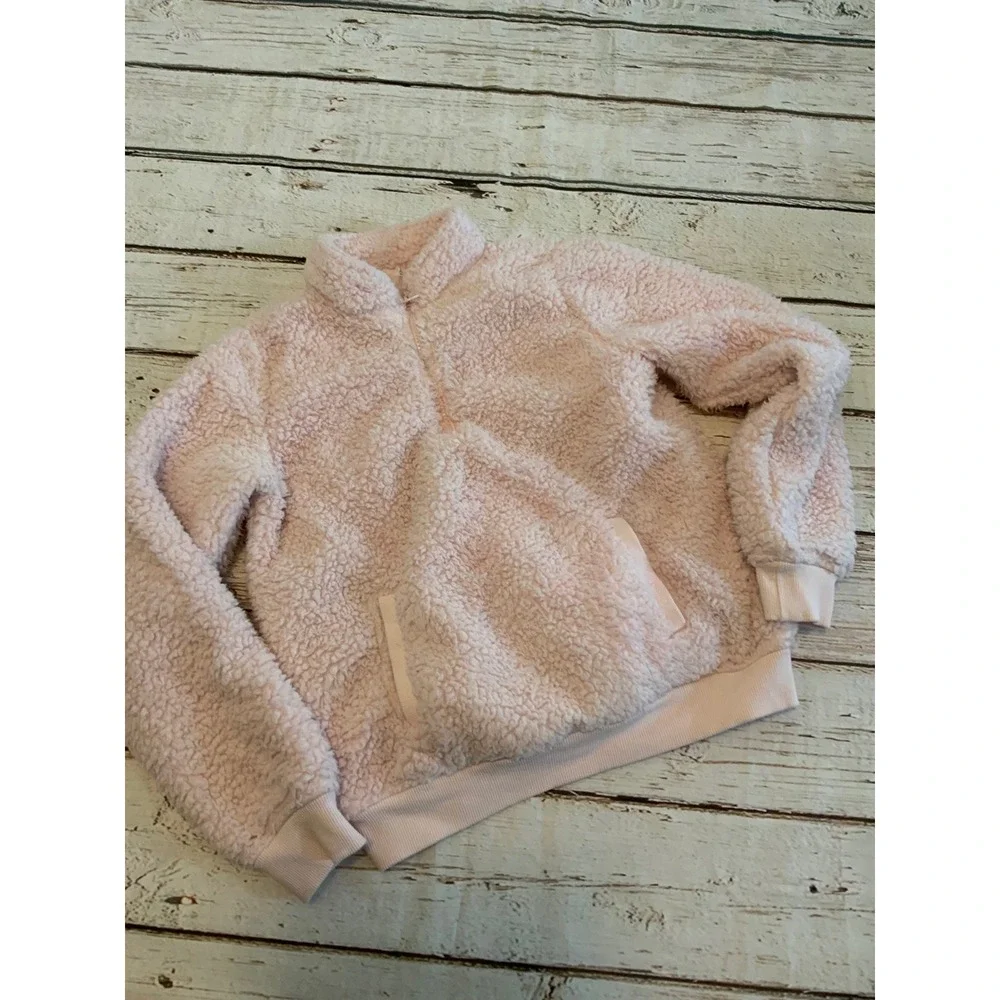 Fuzzy Cozy Pink Sherpa Fleece Quarter Zip Pullover Jacket Size Large